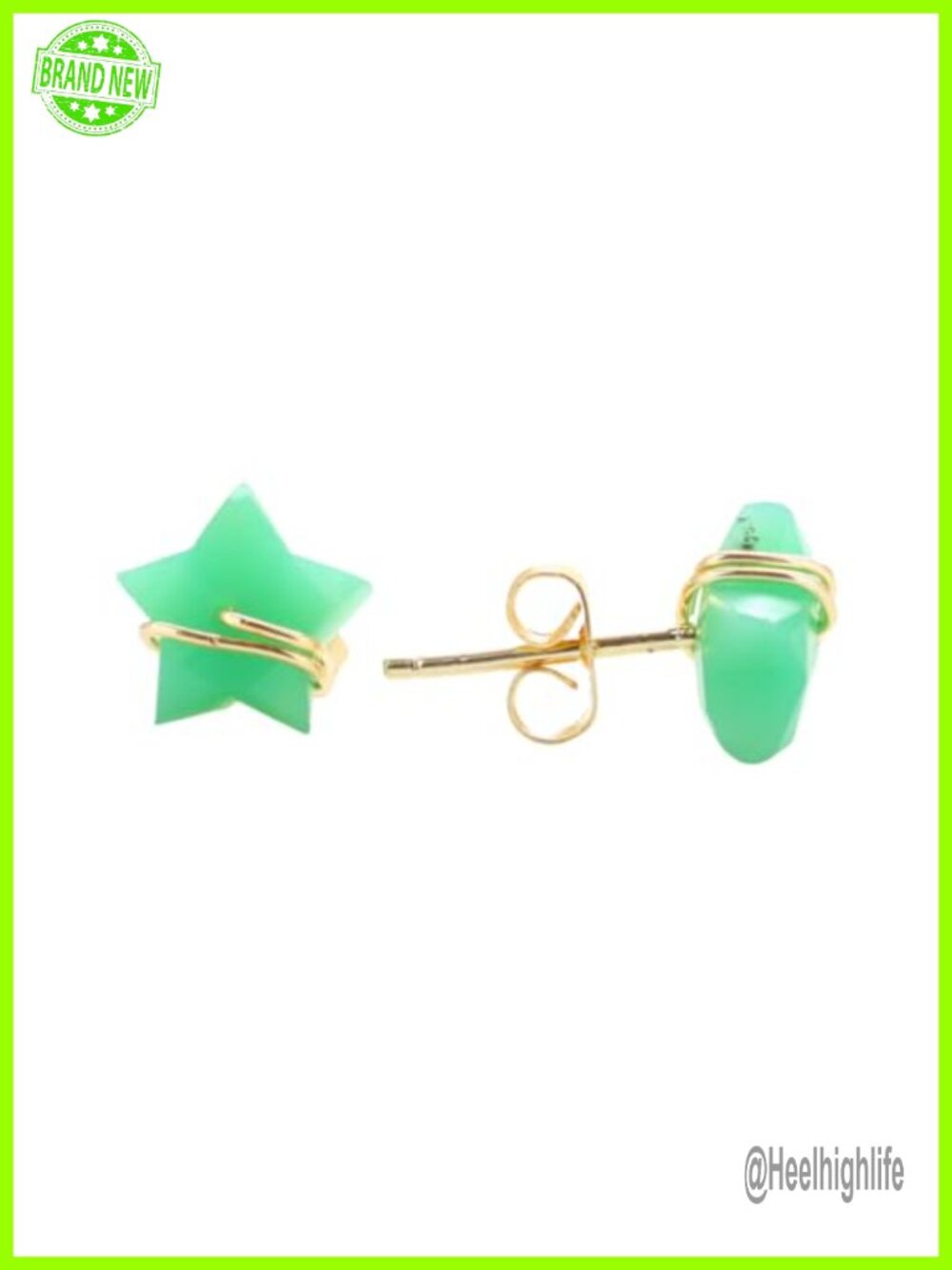 Gemstone Star Stud Earrings 14k Gold Plated Wire Wrapped Celestial Studs
